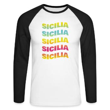 t-shirt Sicilia onda t-shirt gift idea - Unisex Long Sleeve Baseball T-Shirt - white/black - Front - Nik (191cm)