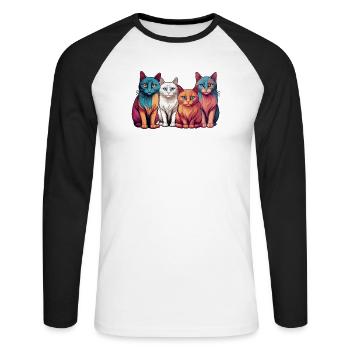 Gang de chats - T-shirt baseball manches longues Homme - blanc/noir - Devant - Nik (191cm)