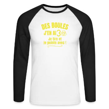 pétanque, bouliste, club de pétanque - T-shirt baseball manches longues Homme - blanc/noir - Devant - Nik (191cm)