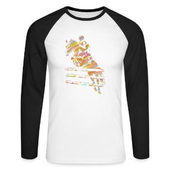 Reiter Springreiten - Unisex Baseballshirt langarm - Weiß/Schwarz - Vorne - Nik (191cm)