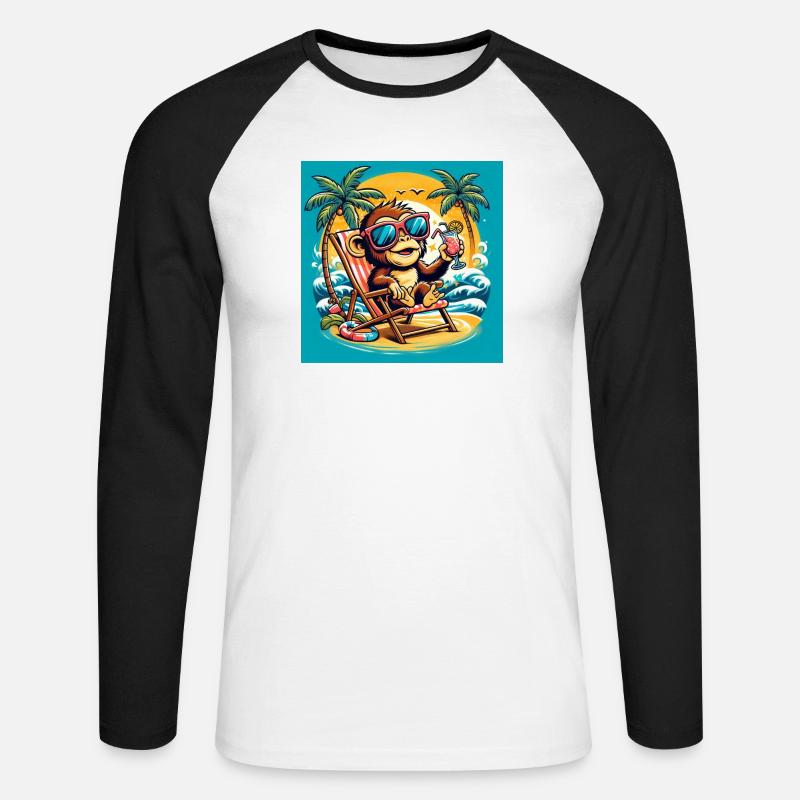 Äffchen am Strand - Unisex Baseballshirt langarm - Weiß/Schwarz