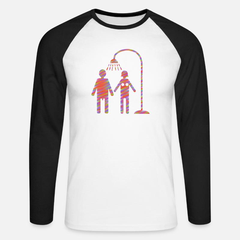  unter der Dusche Duschen - Unisex Baseballshirt langarm - Weiß/Schwarz
