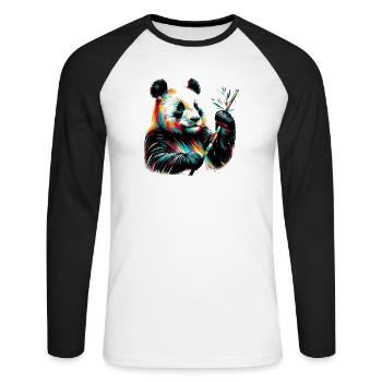 Panda - Unisex Baseballshirt langarm - Weiß/Schwarz - Vorne - Nik (191cm)