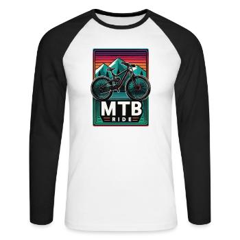 Mountain Bike MTB Ride Vintage Style - Unisex Long Sleeve Baseball T-Shirt - white/black - Front - Nik (191cm)