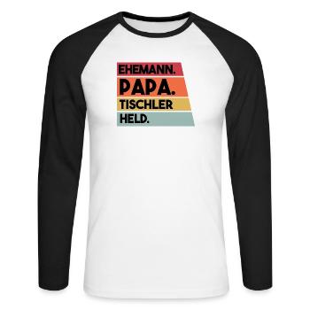 Ehemann Papa Beruf Tischler Held - Unisex Baseballshirt langarm - Weiß/Schwarz - Vorne - Nik (191cm)