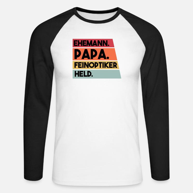 Ehemann Papa Feinoptiker Held - Unisex Baseballshirt langarm - Weiß/Schwarz