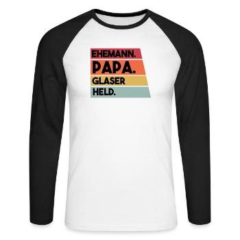 Ehemann Papa Glaser Held - Unisex Baseballshirt langarm - Weiß/Schwarz - Vorne - Nik (191cm)