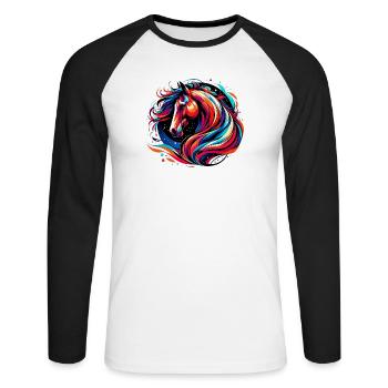 Cheval - T-shirt baseball manches longues Homme - blanc/noir - Devant - Nik (191cm)