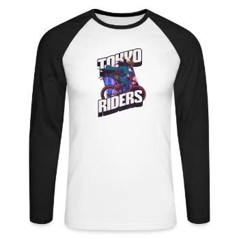 Tokyo Riders - Japanischer Krieger auf Rennrad - Unisex Baseballshirt langarm - Weiß/Schwarz - Vorne - Nik (191cm)