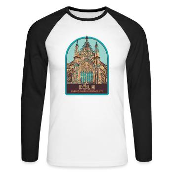Illustration Facade Cathedral Cologne, Germany - Unisex Long Sleeve Baseball T-Shirt - white/black - Front - Nik (191cm)