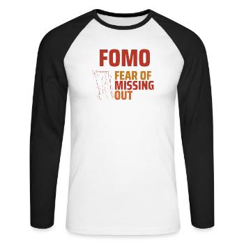 Typographie de la falaise du FOMO Club - T-shirt baseball manches longues Homme - blanc/noir - Devant - Nik (191cm)