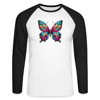 Schmetterling - Unisex Baseballshirt langarm - Weiß/Schwarz - Vorne - Nik (191cm)