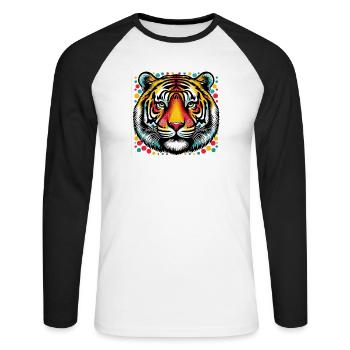 Tiger Pop Art - Unisex Long Sleeve Baseball T-Shirt - white/black - Front - Nik (191cm)