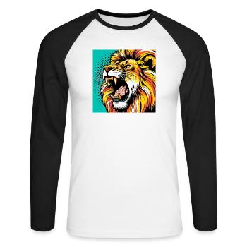 Löwe Pop Art - Unisex Baseballshirt langarm - Weiß/Schwarz - Vorne - Nik (191cm)