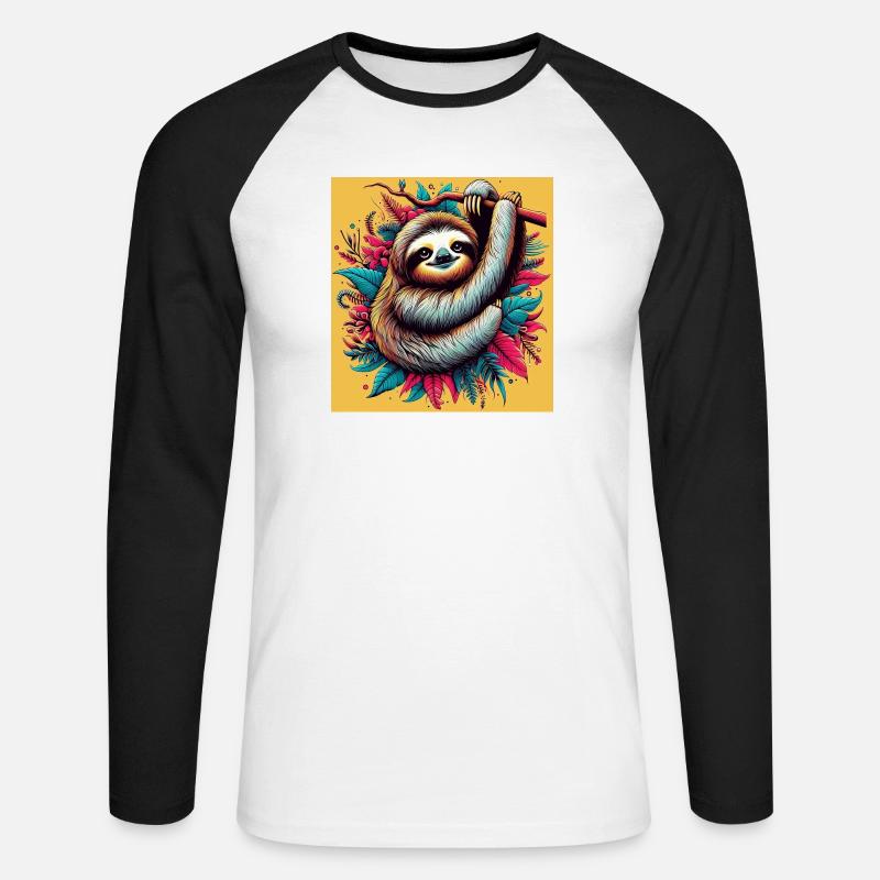 Faultier - Unisex Baseballshirt langarm - Weiß/Schwarz