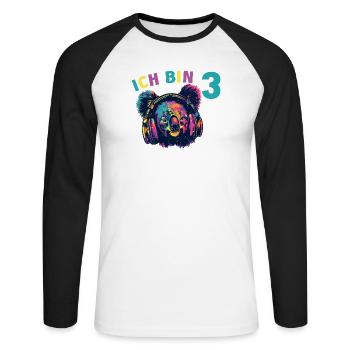 Koala Koalabär 3 Geburtstag Kopfhörer Musik - Unisex Baseballshirt langarm - Weiß/Schwarz - Vorne - Nik (191cm)