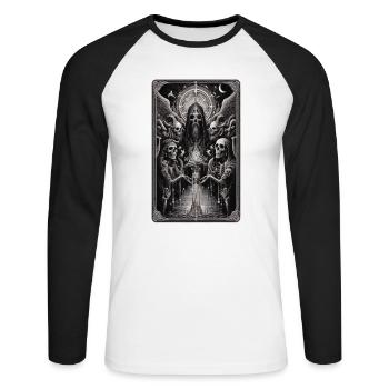 La Faucheuse et les squelettes : le mysticisme gothique - T-shirt baseball manches longues Homme - blanc/noir - Devant - Nik (191cm)