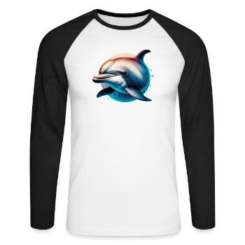 Delfin - Unisex Baseballshirt langarm - Weiß/Schwarz - Vorne - Nik (191cm)