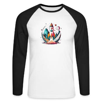 Fusée au design élégant recadrée - T-shirt baseball manches longues Homme - blanc/noir - Devant - Nik (191cm)