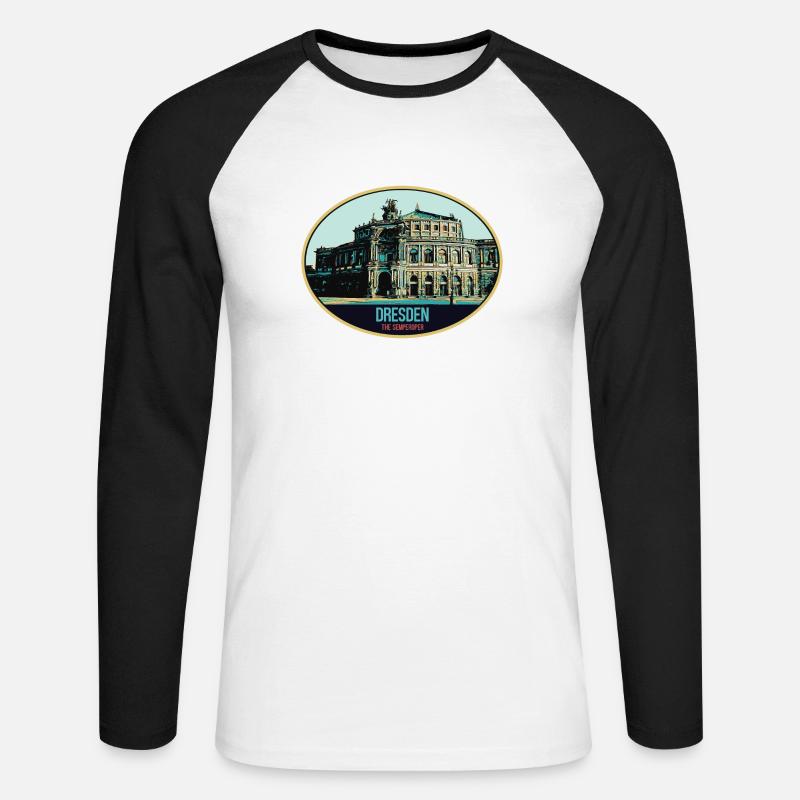 Dresdner Semperoper: Eleganz in der Illustration - Unisex Baseballshirt langarm - Weiß/Schwarz