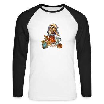 Ich mag Halt Eulen/ Coffee Break/ Kaffee Pause - Unisex Baseballshirt langarm - Weiß/Schwarz - Vorne - Nik (191cm)