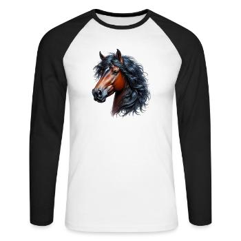 Cheval - T-shirt baseball manches longues Homme - blanc/noir - Devant - Nik (191cm)