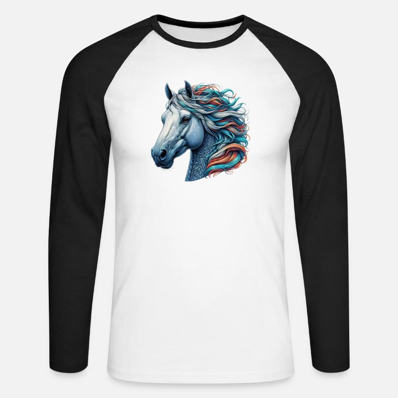 Pferd - Unisex Baseballshirt langarm - Weiß/Schwarz