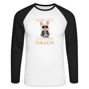Hase Kaninchen Bunny Ich Muss Zu Meinen Hasen - Unisex Baseballshirt langarm - Weiß/Schwarz - Vorne - Nik (191cm)