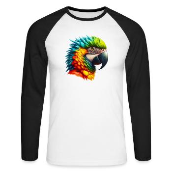 Papagei - Unisex Baseballshirt langarm - Weiß/Schwarz - Vorne - Nik (191cm)