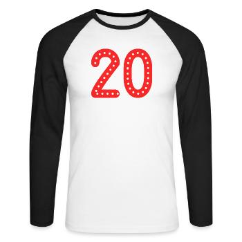 20. 20 ANS. 20e ANNIVERSAIRE. ANNIVERSAIRE 20 ANS. - T-shirt baseball manches longues Homme - blanc/noir - Devant - Nik (191cm)