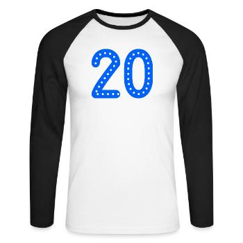 20. 20 ANS. 20e ANNIVERSAIRE. ANNIVERSAIRE 20 ANS. - T-shirt baseball manches longues Homme - blanc/noir - Devant - Nik (191cm)