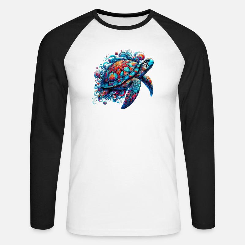 Schildkröte - Unisex Baseballshirt langarm - Weiß/Schwarz