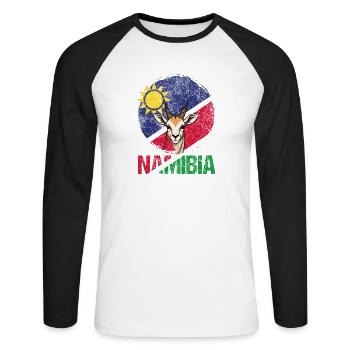 Namibia Afrika Souvenir - Unisex Baseballshirt langarm - Weiß/Schwarz - Vorne - Nik (191cm)