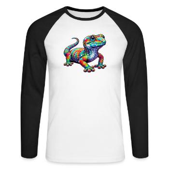Gecko - Unisex Baseballshirt langarm - Weiß/Schwarz - Vorne - Nik (191cm)