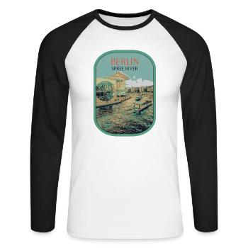 Illustration Architecture Moderne Berlin - T-shirt baseball manches longues Homme - blanc/noir - Devant - Nik (191cm)