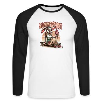 Summertime Bunny Tattoo Sneaker Glace Plage d’été - T-shirt baseball manches longues Homme - blanc/noir - Devant - Nik (191cm)
