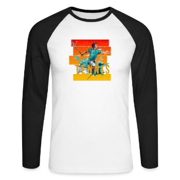 Tennis - Unisex Baseballshirt langarm - Weiß/Schwarz - Vorne - Nik (191cm)