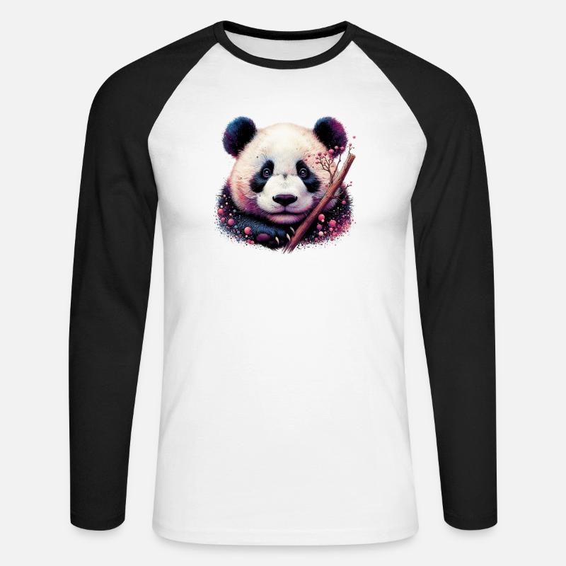 Panda - Unisex Baseballshirt langarm - Weiß/Schwarz