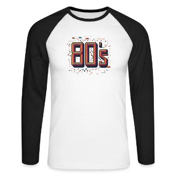 Glowing Neon 80s Design - Unisex Long Sleeve Baseball T-Shirt - white/black - Front - Nik (191cm)