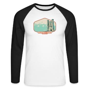 Illustration Tour de Broadwey, Worcestershire - T-shirt baseball manches longues Homme - blanc/noir - Devant - Nik (191cm)