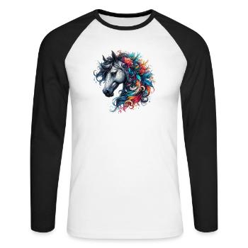 Pferd - Unisex Baseballshirt langarm - Weiß/Schwarz - Vorne - Nik (191cm)