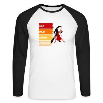 Essen, Tanzen, Schlafen, Wiederholen - Unisex Baseballshirt langarm - Weiß/Schwarz - Vorne - Nik (191cm)