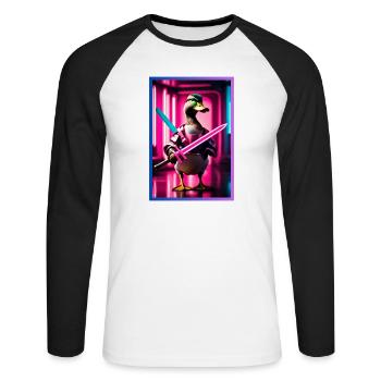 Neon Ninja Duck with Lightsaber - Unisex Long Sleeve Baseball T-Shirt - white/black - Front - Nik (191cm)
