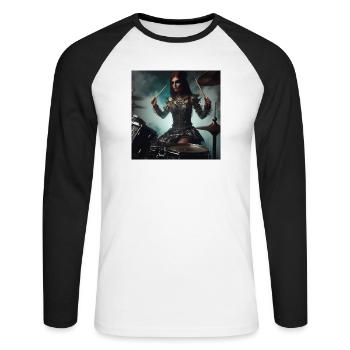Batteuse - T-shirt baseball manches longues Homme - blanc/noir - Devant - Nik (191cm)