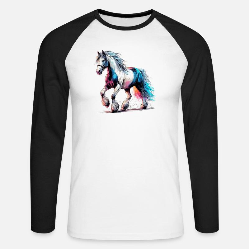 Pferd - Unisex Baseballshirt langarm - Weiß/Schwarz