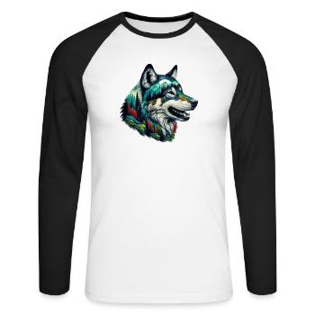 Wolf - Unisex Baseballshirt langarm - Weiß/Schwarz - Vorne - Nik (191cm)