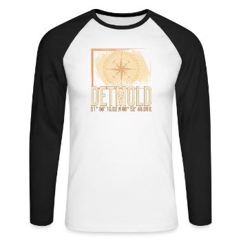Detmold Koordinaten - Unisex Baseballshirt langarm - Weiß/Schwarz - Vorne - Nik (191cm)