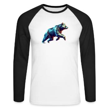 3D Geometric Origami Bear - Unisex Long Sleeve Baseball T-Shirt - white/black - Front - Nik (191cm)