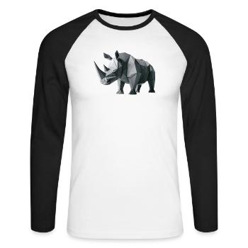 Rhinoceros Origami geometrisch 3d - Unisex Baseballshirt langarm - Weiß/Schwarz - Vorne - Nik (191cm)