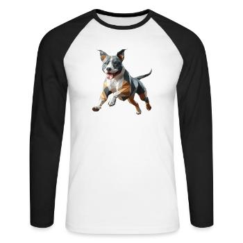 Staffy origami 3d geometric dog - Unisex Long Sleeve Baseball T-Shirt - white/black - Front - Nik (191cm)